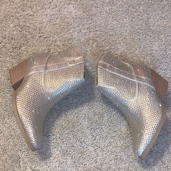 NEW Women’s Gold Sparkly Rhinestone Cowgirl Zip Ankle Boots with Heel Size 8 - Picture 5 of 12